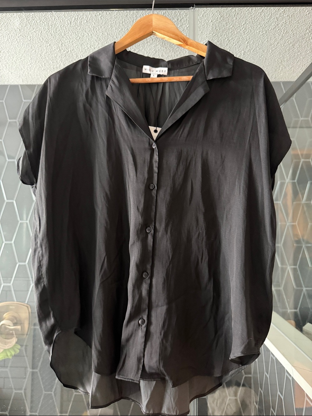 NIC+ZOE Black Short Sleeve Button-Down Shirt